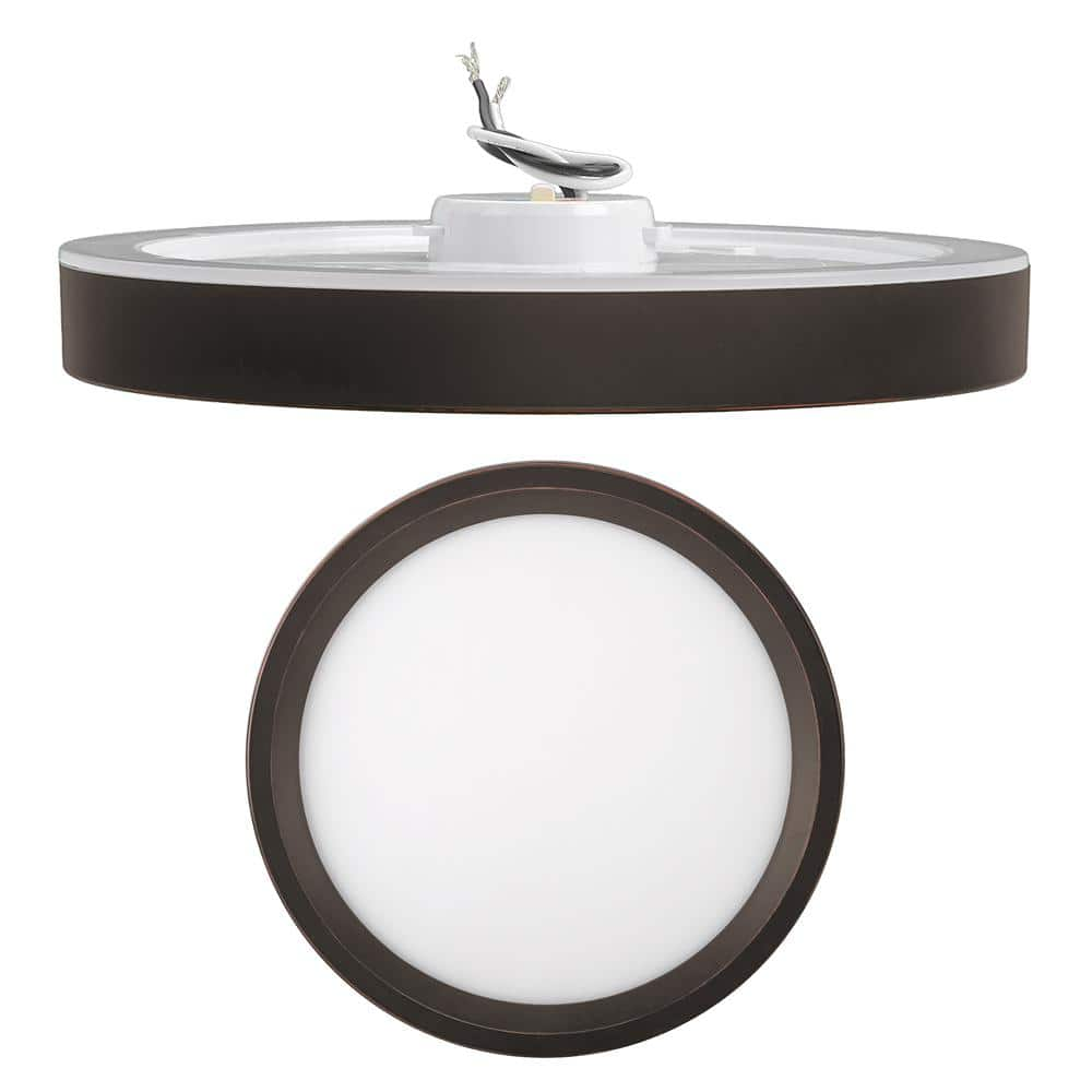 Commercial Electric 9 in. White, Oil Rubbed Bronze Trims 800 Lumens LED Flush Mount Ceiling Light Fixture with Night Light Adjustable CCT