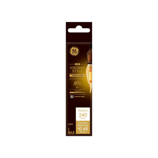 General Electric 4W (40W Equivalent) LED Decorative Light Bulb Amber Glass Warm Candle Light -1