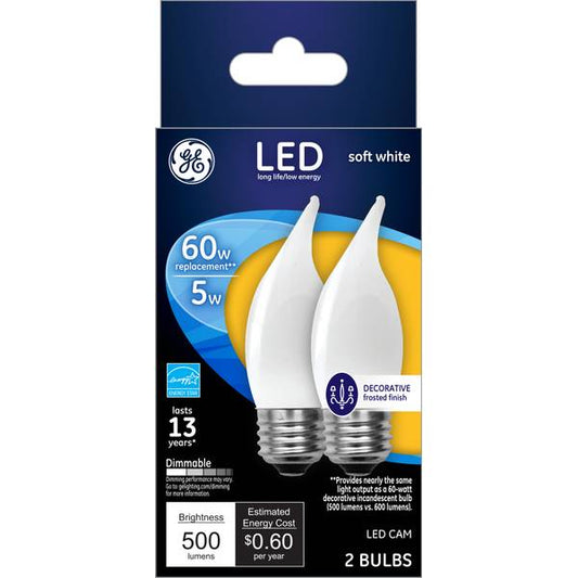 GE 2-Pack 5-Watt LED CAM Soft White Dimmable Frosted Light Bulbs