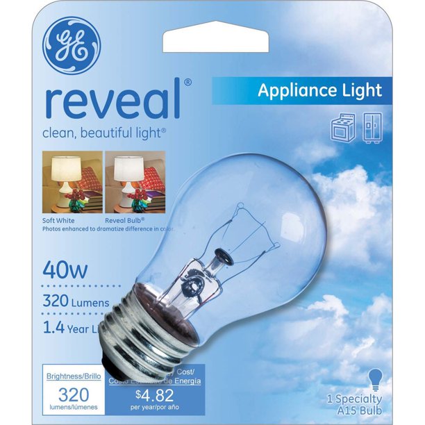 General Electric Reveal HD+ Light Bulb Appliance Bulb 40W Clear Finish Medium Base