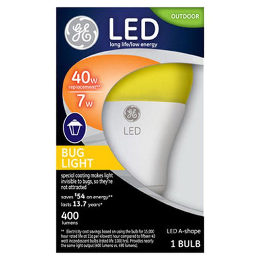 GE 209695 7 watt Outdoor Bug LED Light Bulb, Yellow