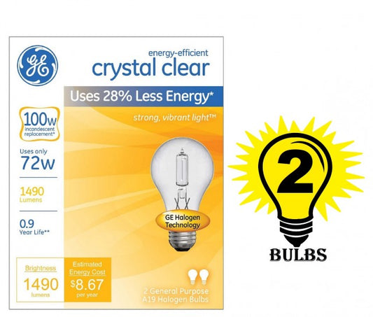 GE energy-efficient crystal clear 72 watt A19 2-pack