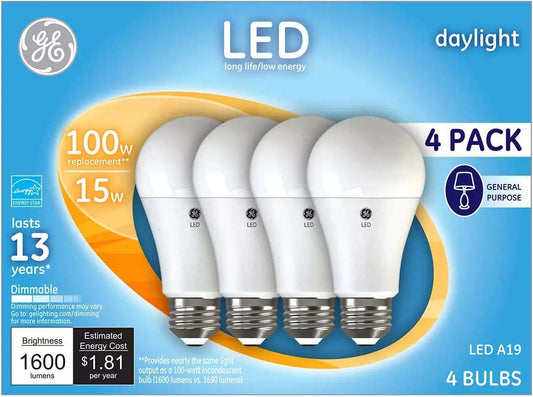 GE Daylight 100 Watt Replacement LED Light Bulbs, General Purpose, Bluish White Light Bulbs 4 Pack (Daylight, 4 Pack)