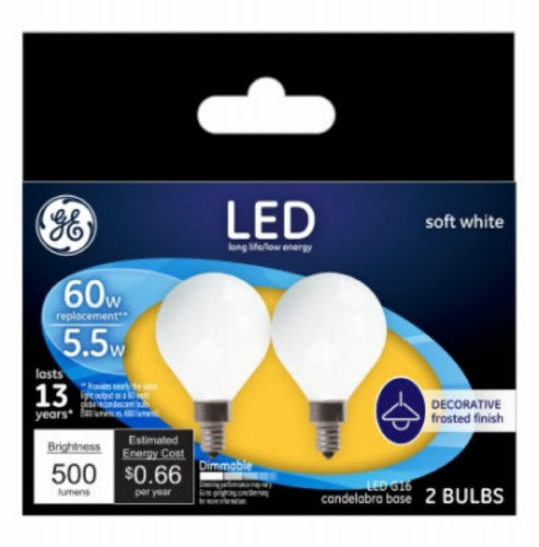 GE Lighting 25923 Decorative LED Light Bulbs, Candelabra Base, Soft White, Frosted, Dimmable, 500 Lumens, 5 - Quantity 6