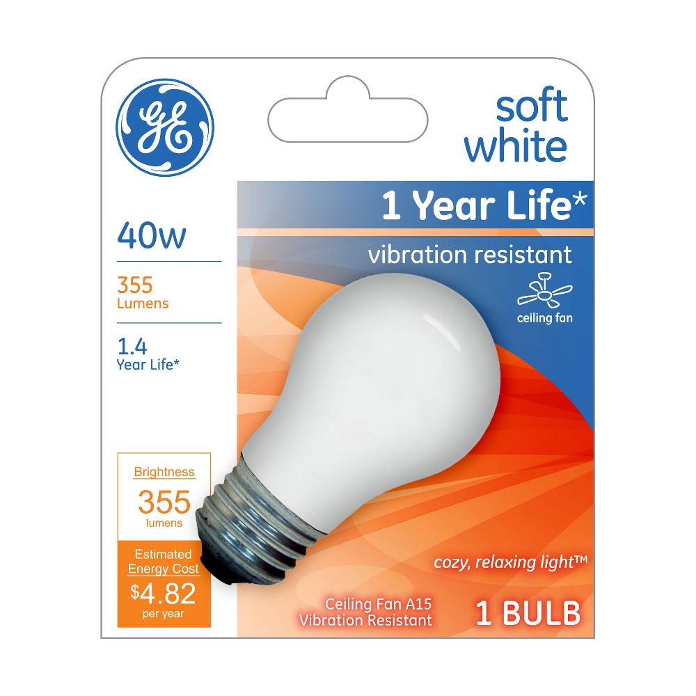 General Electric 40W A15 Ceiling Fan Light Soft White