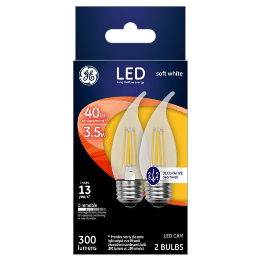 GE 23100 Led Cam Light Bulb, Soft White, Clear, 40 Watts, 300 Lumens, Pack Of 2