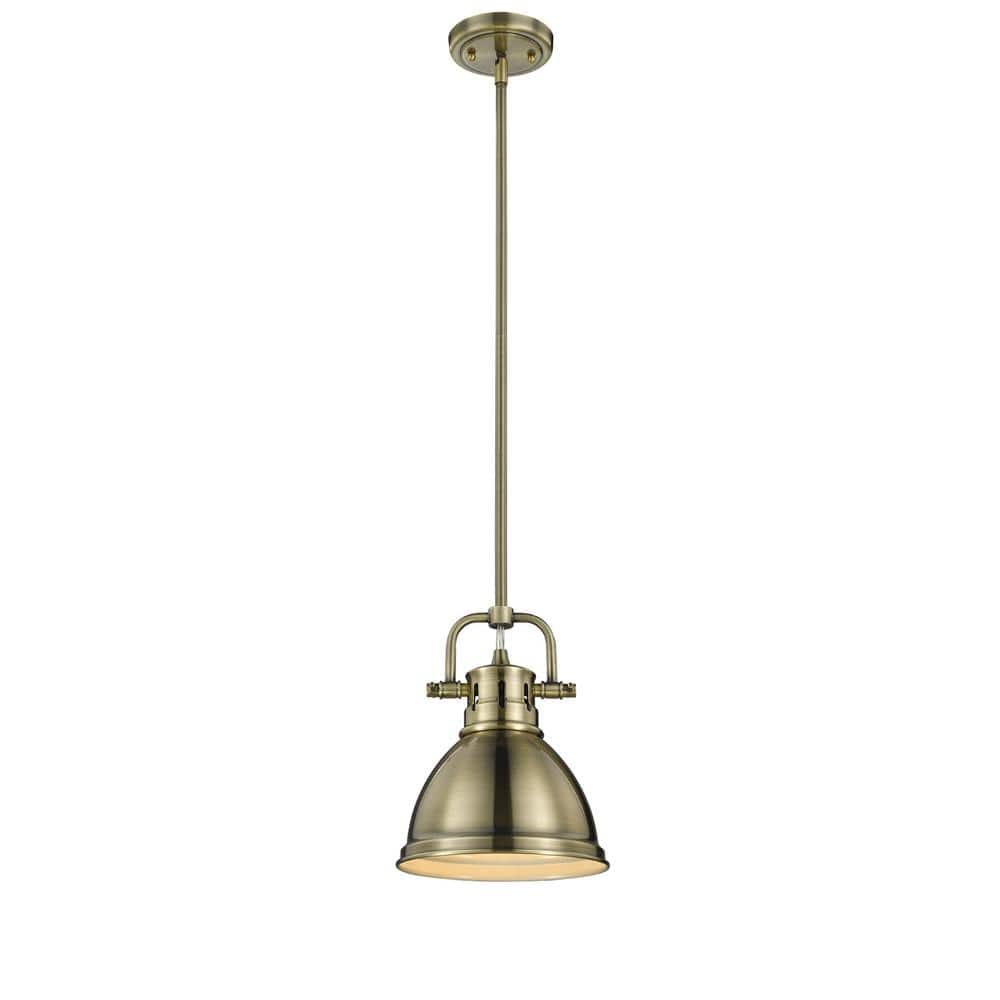 Golden Lighting Duncan AB 1-Light Aged Brass Pendant with Aged Brass Shade