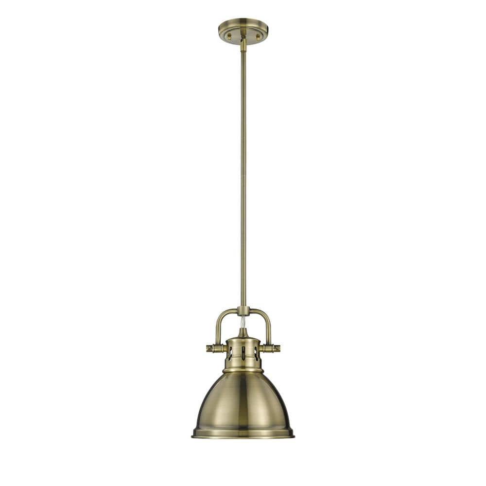 Golden Lighting Duncan AB 1-Light Aged Brass Pendant with Aged Brass Shade