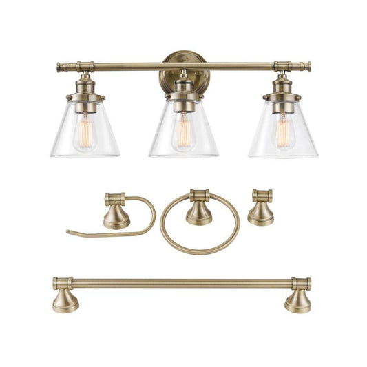 Globe Electric Parker 3-Light Antique Brass 5-Piece All-In-One Bath Vanity Light Set