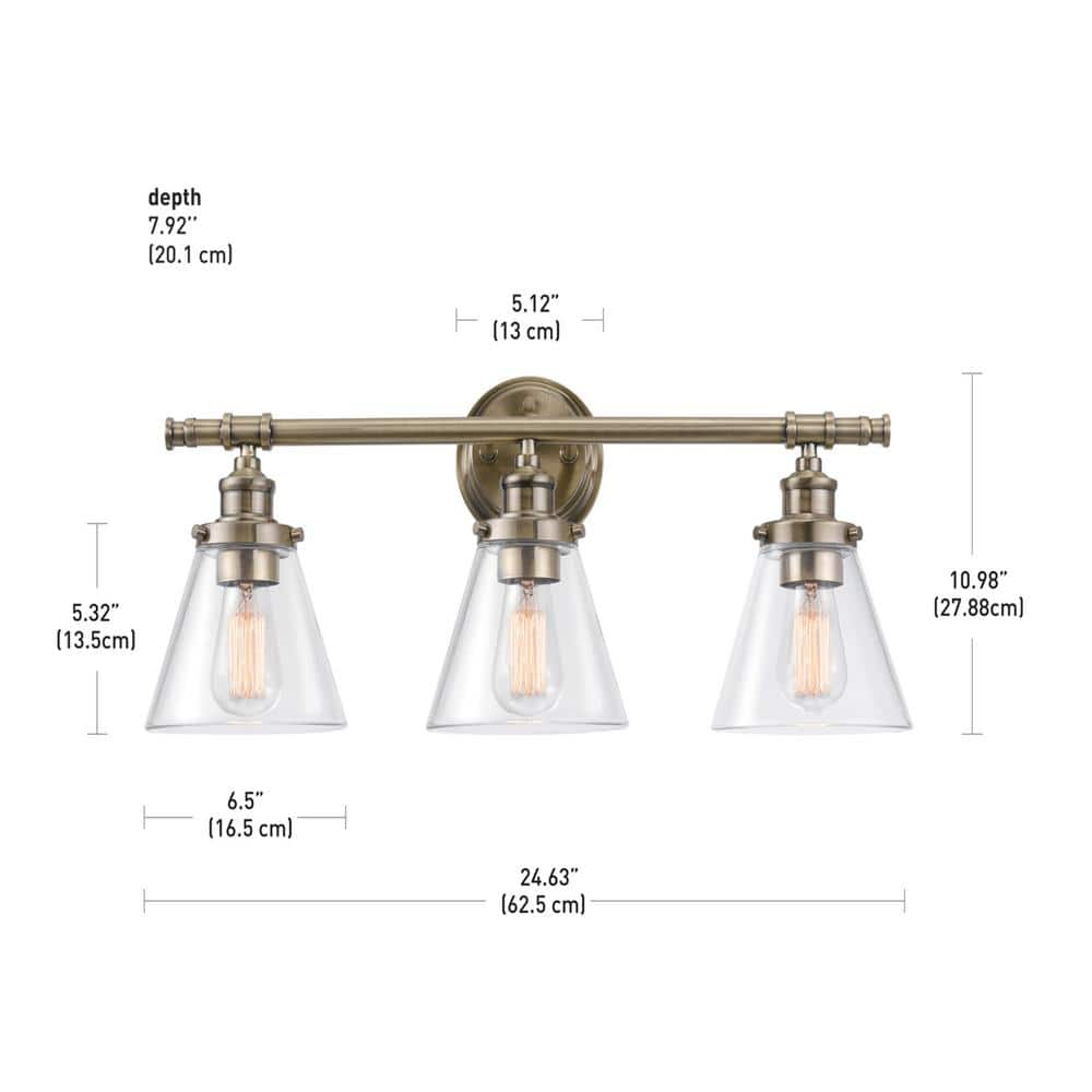 Globe Electric Parker 3-Light Antique Brass 5-Piece All-In-One Bath Vanity Light Set