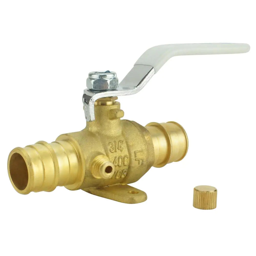 Apollo 3/4 in. Brass PEX-A Barb Ball Valve with Drain and Mounting Pad