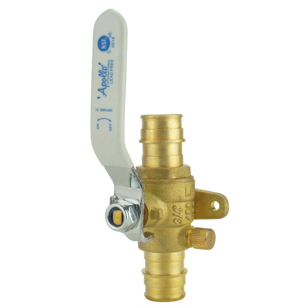 Apollo 3/4 in. Brass PEX-A Barb Ball Valve with Drain and Mounting Pad