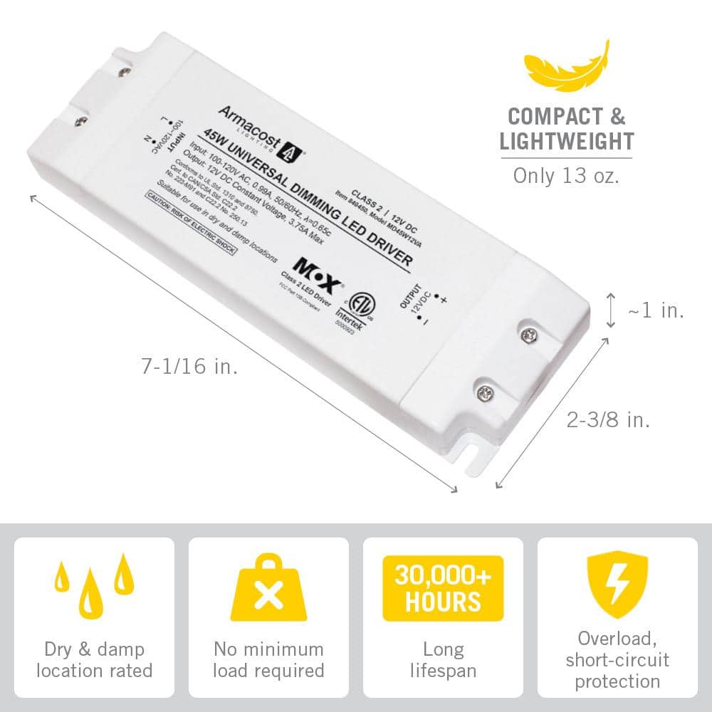 Armacost Lighting White 45-Watt LED Power Supply Dimmable Driver Transformer