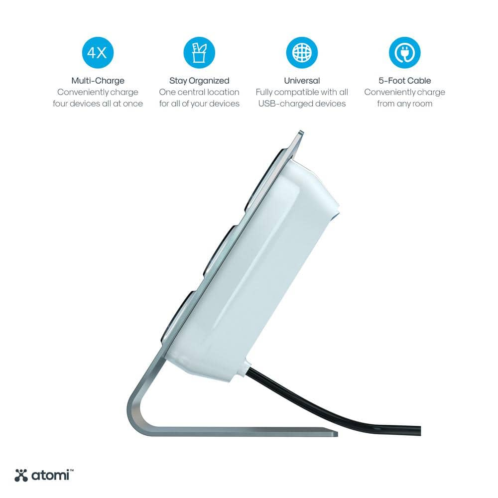 Atomi Desktop Surge Protector with USB Charge Ports and Wall Outlets