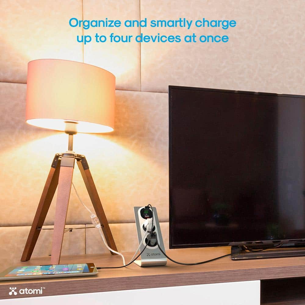 Atomi Desktop Surge Protector with USB Charge Ports and Wall Outlets