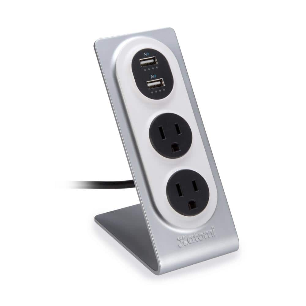 Atomi Desktop Surge Protector with USB Charge Ports and Wall Outlets