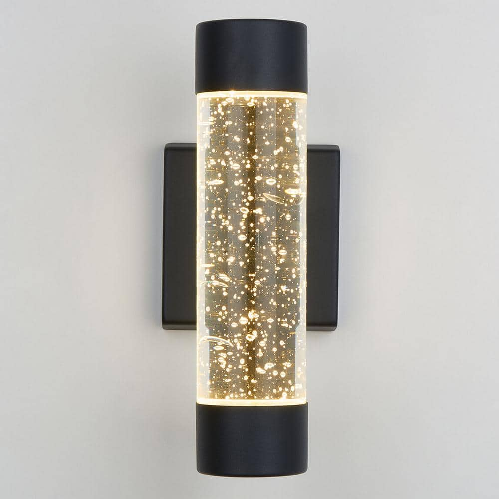 Artika Essence Cylinder Black Modern Integrated LED Indoor/Outdoor Porch Light Wall Lantern Sconce with Bubble Glass