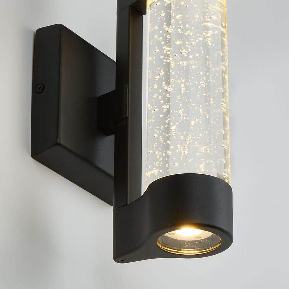 Artika Essence Cylinder Black Modern Integrated LED Indoor/Outdoor Porch Light Wall Lantern Sconce with Bubble Glass