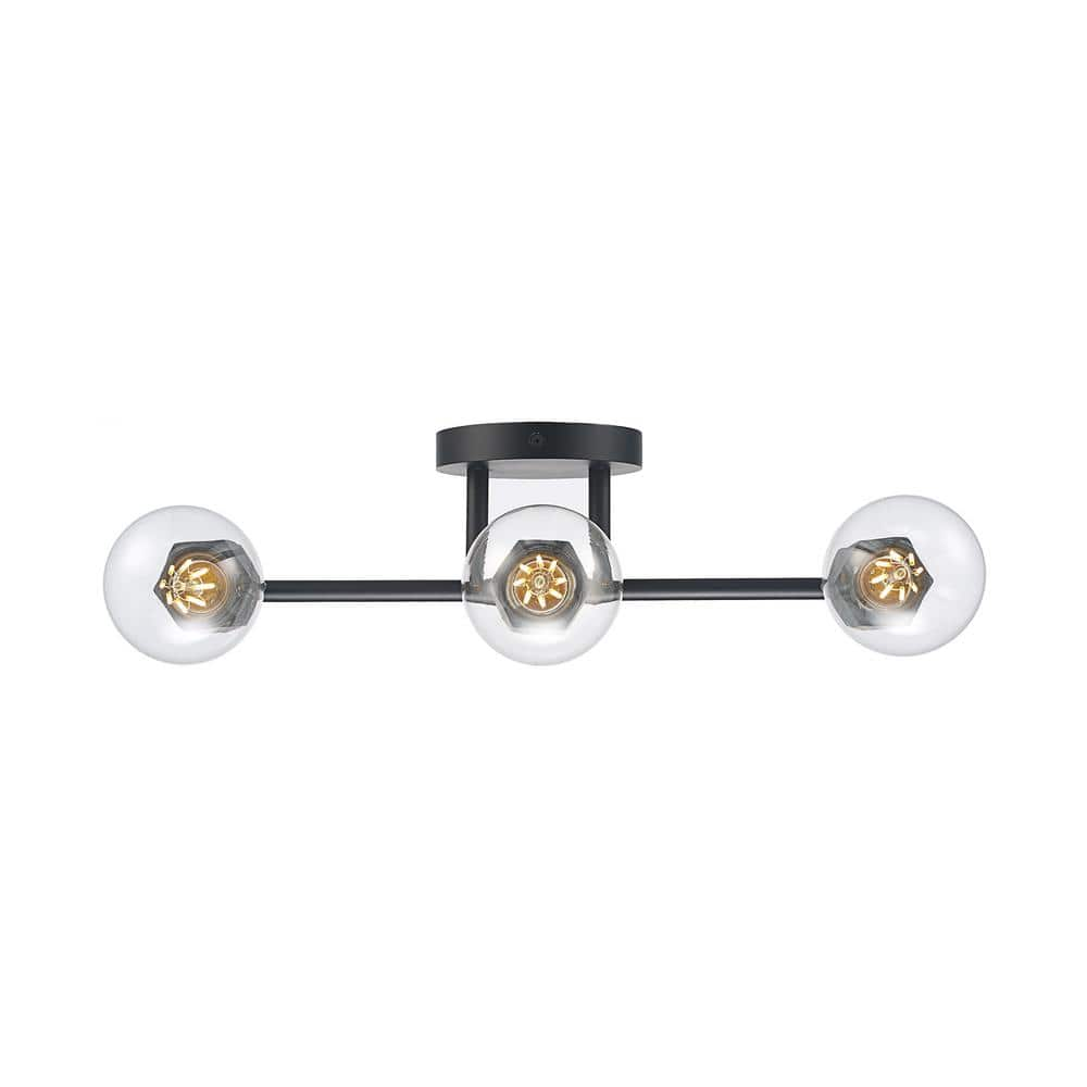 Bel Air Lighting 16 in. 3-Light Black Vanity Light with Geometric Socket