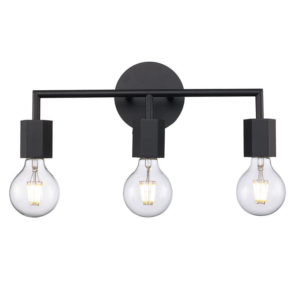 Bel Air Lighting 16 in. 3-Light Black Vanity Light with Geometric Socket