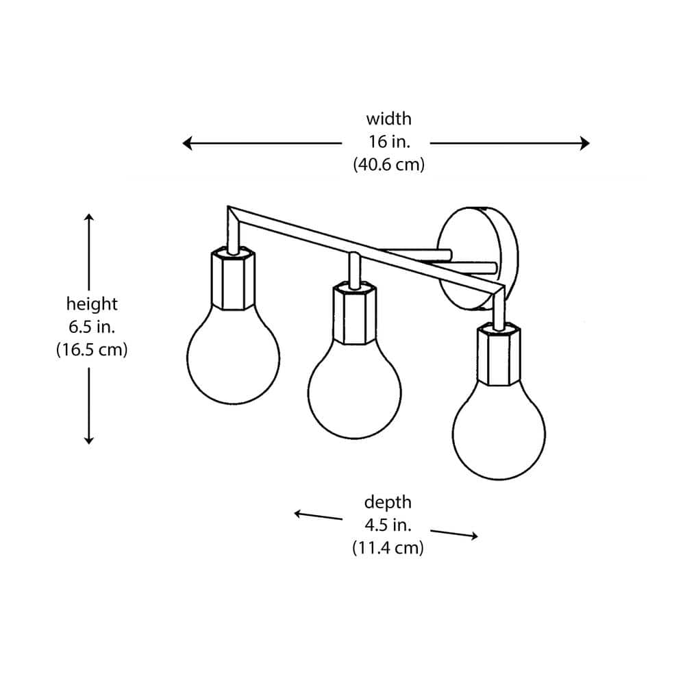 Bel Air Lighting 16 in. 3-Light Black Vanity Light with Geometric Socket