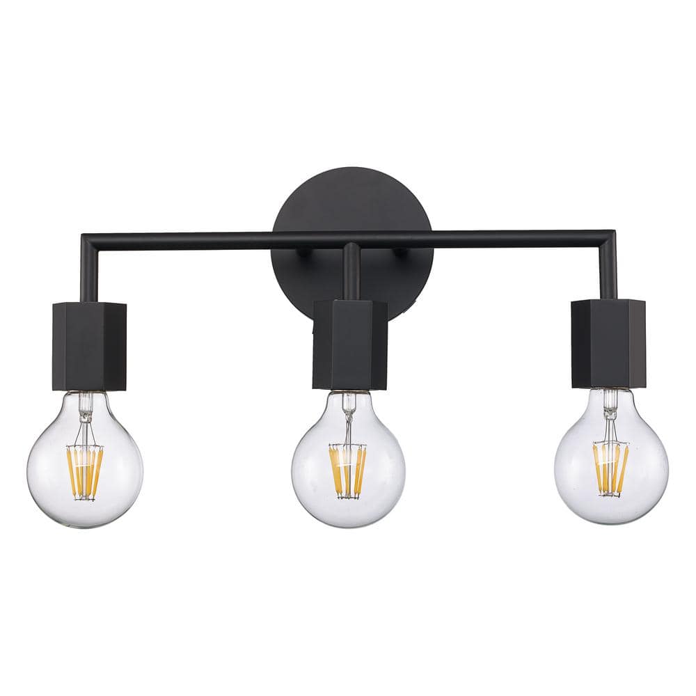 Bel Air Lighting 16 in. 3-Light Black Vanity Light with Geometric Socket