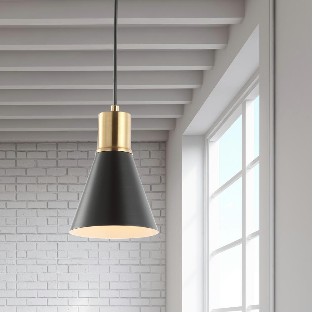 JONATHAN Y Apollo 6 in. 1-Light Black/Brass Gold Metal LED Pendant