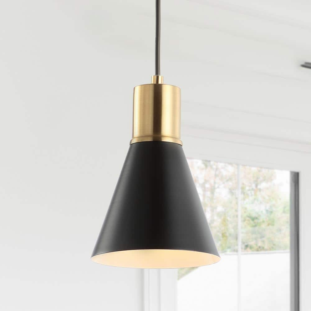 JONATHAN Y Apollo 6 in. 1-Light Black/Brass Gold Metal LED Pendant