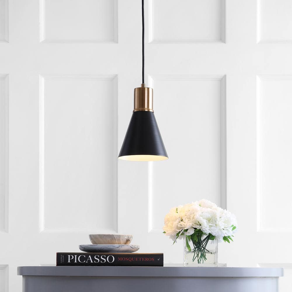 JONATHAN Y Apollo 6 in. 1-Light Black/Brass Gold Metal LED Pendant