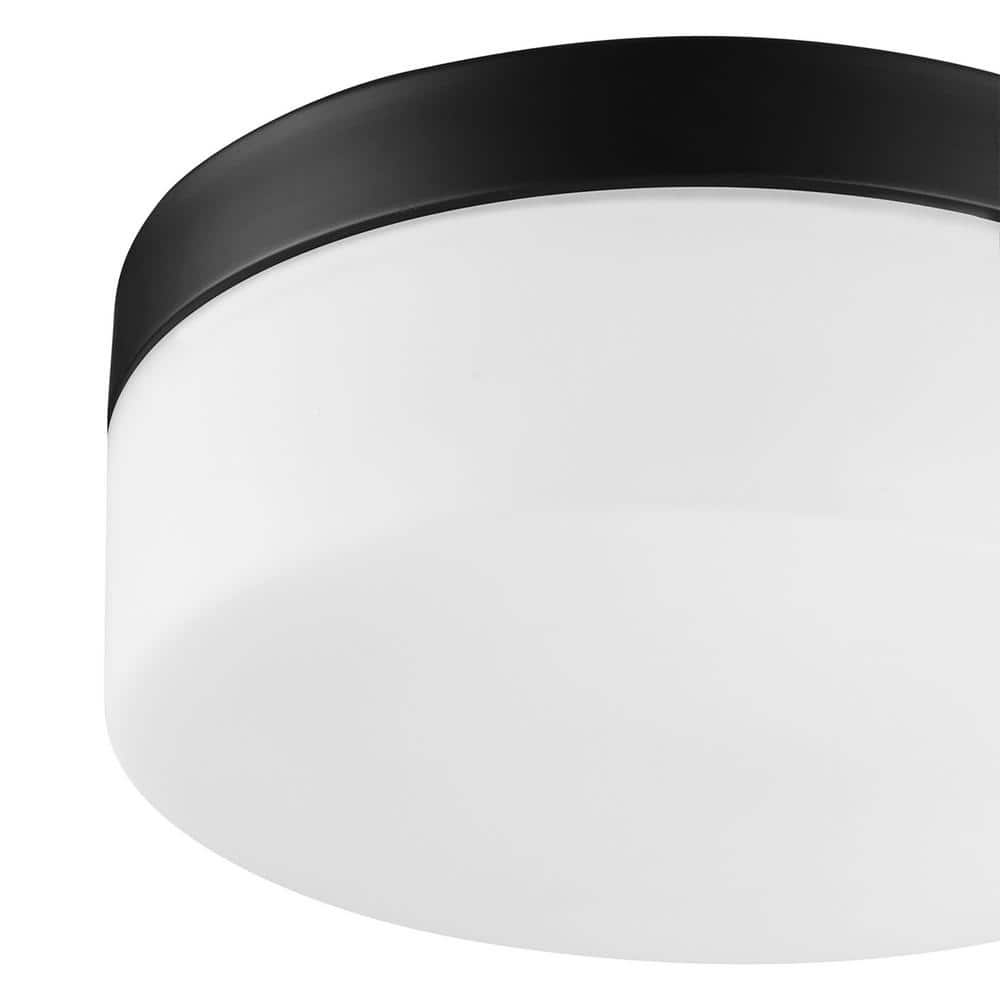 Globe Electric Mark 1-Light Black LED Outdoor/Indoor Integrated Flush Mount Ceiling Light with Frosted Glass Shade