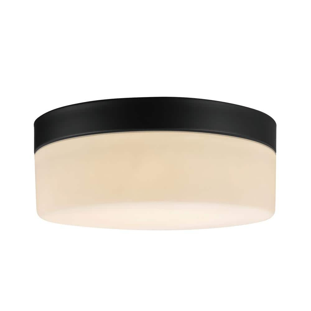 Globe Electric Mark 1-Light Black LED Outdoor/Indoor Integrated Flush Mount Ceiling Light with Frosted Glass Shade