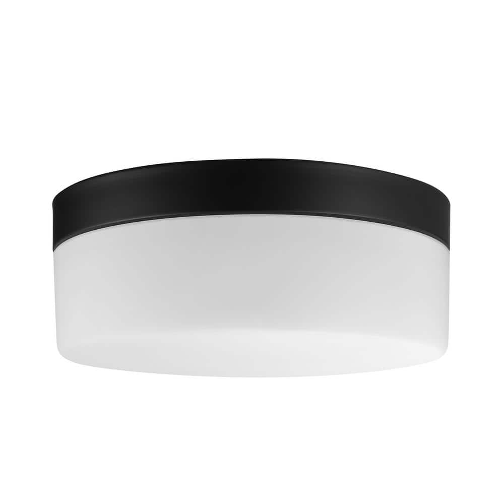 Globe Electric Mark 1-Light Black LED Outdoor/Indoor Integrated Flush Mount Ceiling Light with Frosted Glass Shade