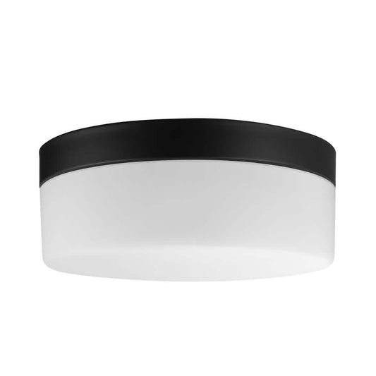 Globe Electric Mark 1-Light Black LED Outdoor/Indoor Integrated Flush Mount Ceiling Light with Frosted Glass Shade