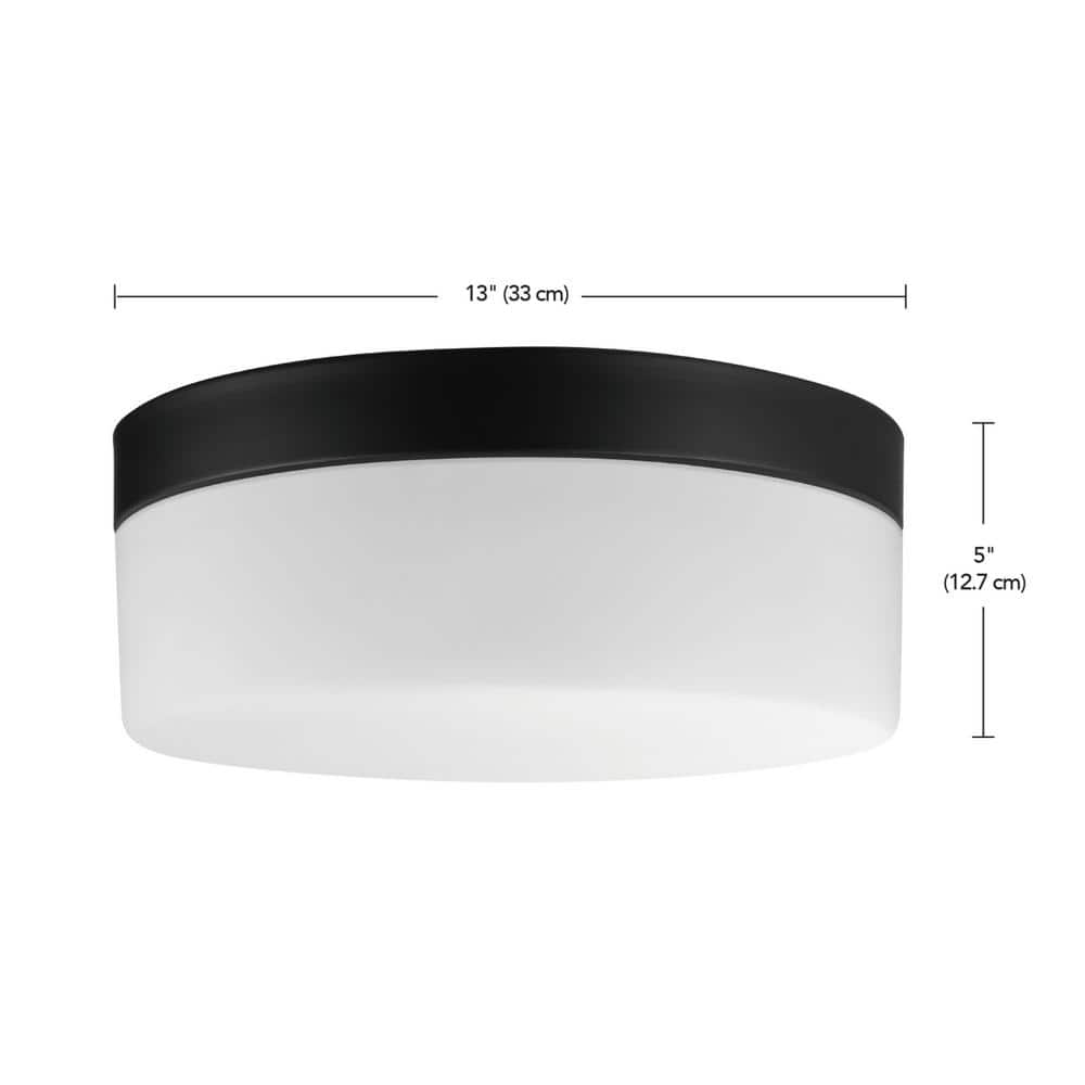 Globe Electric Mark 1-Light Black LED Outdoor/Indoor Integrated Flush Mount Ceiling Light with Frosted Glass Shade