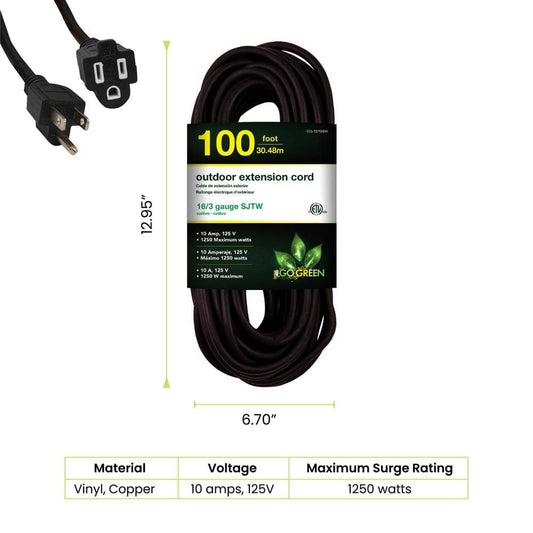 100 ft. 16/3 SJT W-A Extension Cord - Black