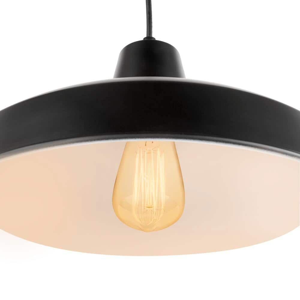 Hampton Bay 1-Light Black Warehouse Pendant Hanging Light with Metal Shade