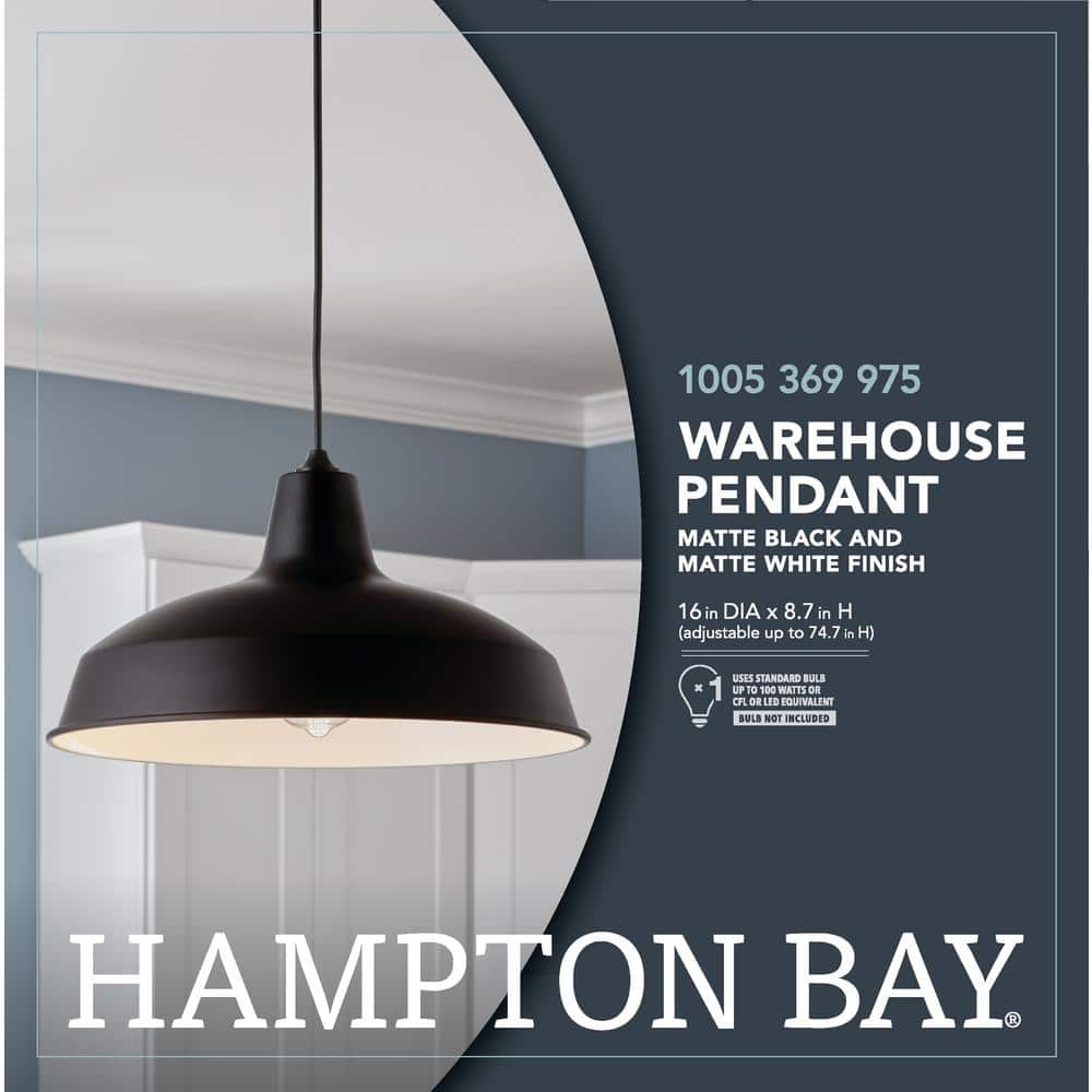 Hampton Bay 1-Light Black Warehouse Pendant Hanging Light with Metal Shade