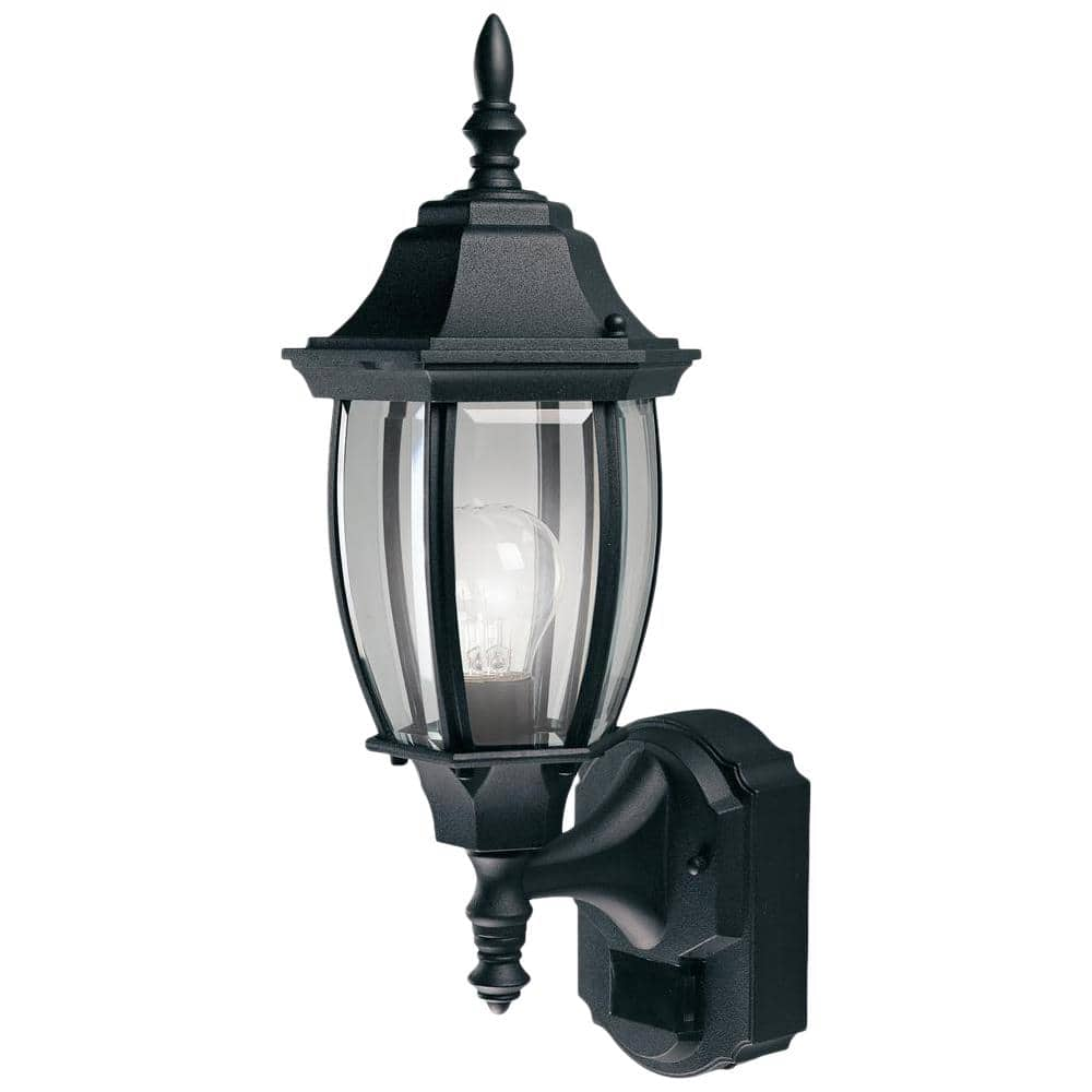 Hampton Bay Alexandria 180° Black Motion-Sensing Outdoor Decorative Wall Lantern Sconce