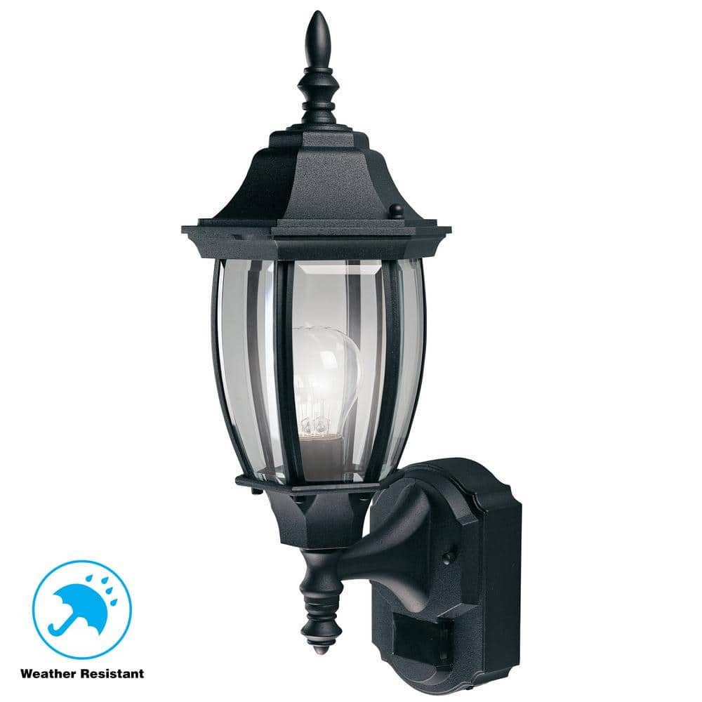 Hampton Bay Alexandria 180° Black Motion-Sensing Outdoor Decorative Wall Lantern Sconce