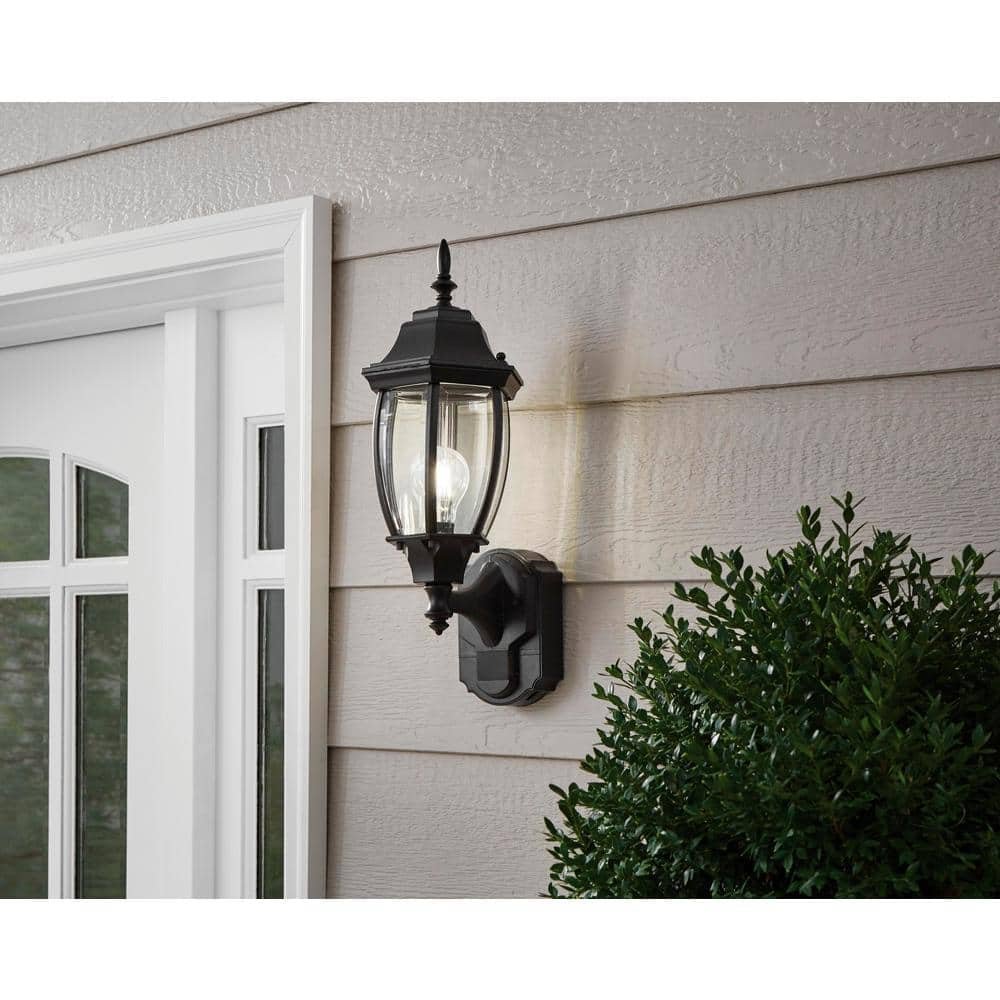 Hampton Bay Alexandria 180° Black Motion-Sensing Outdoor Decorative Wall Lantern Sconce