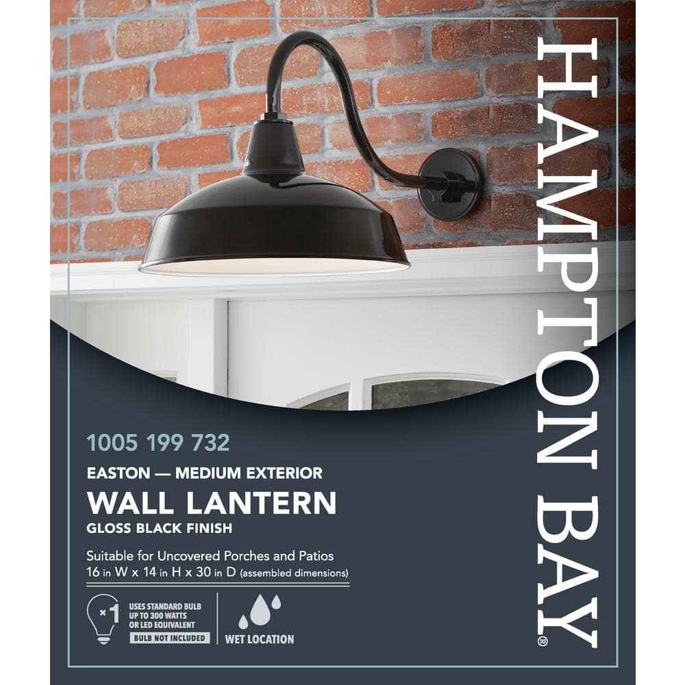 Hampton Bay 1-Light Black Outdoor Barn Wall Lantern Sconce