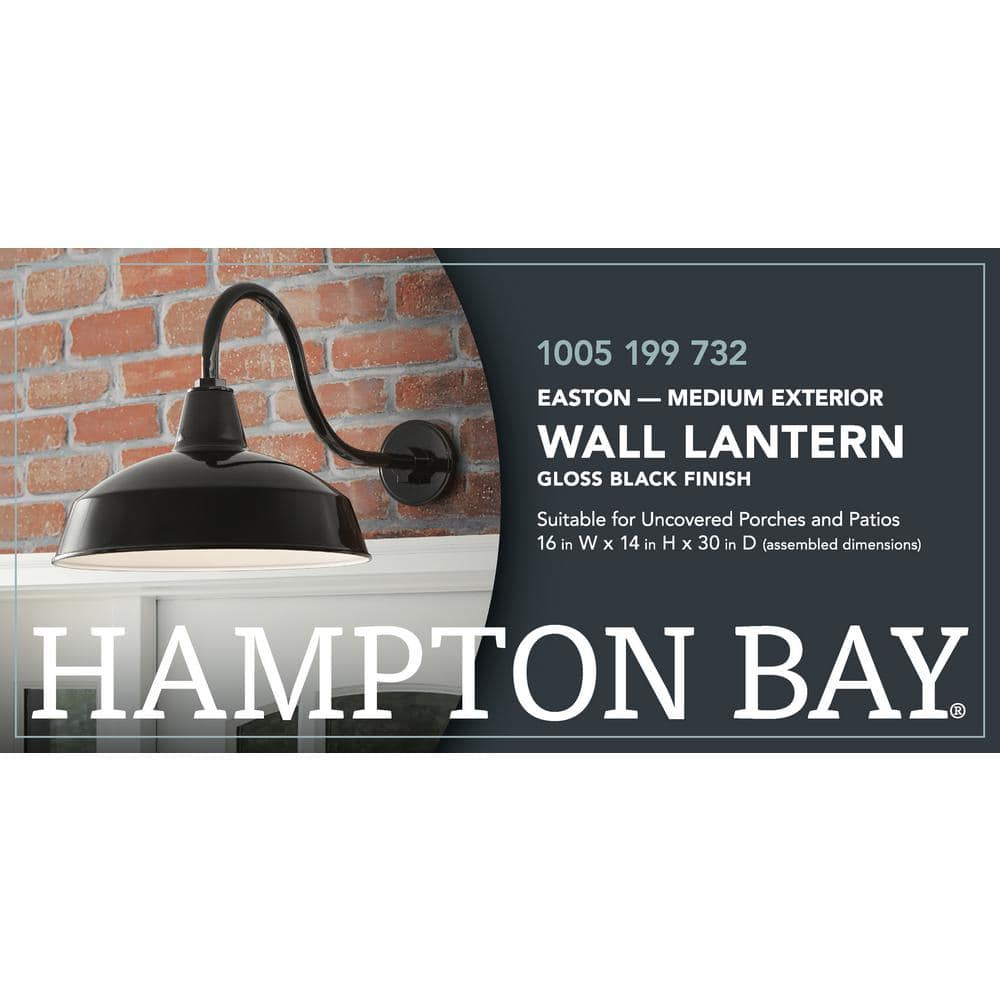 Hampton Bay 1-Light Black Outdoor Barn Wall Lantern Sconce