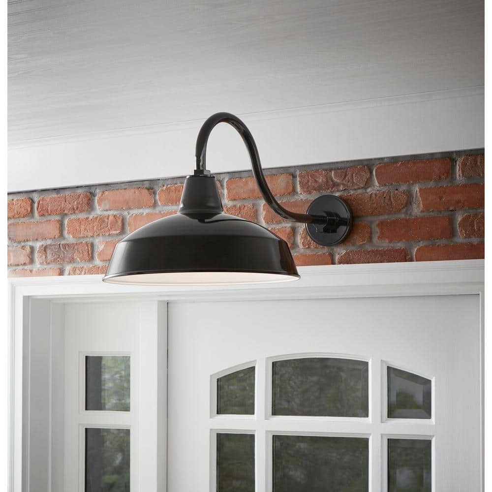 Hampton Bay 1-Light Black Outdoor Barn Wall Lantern Sconce