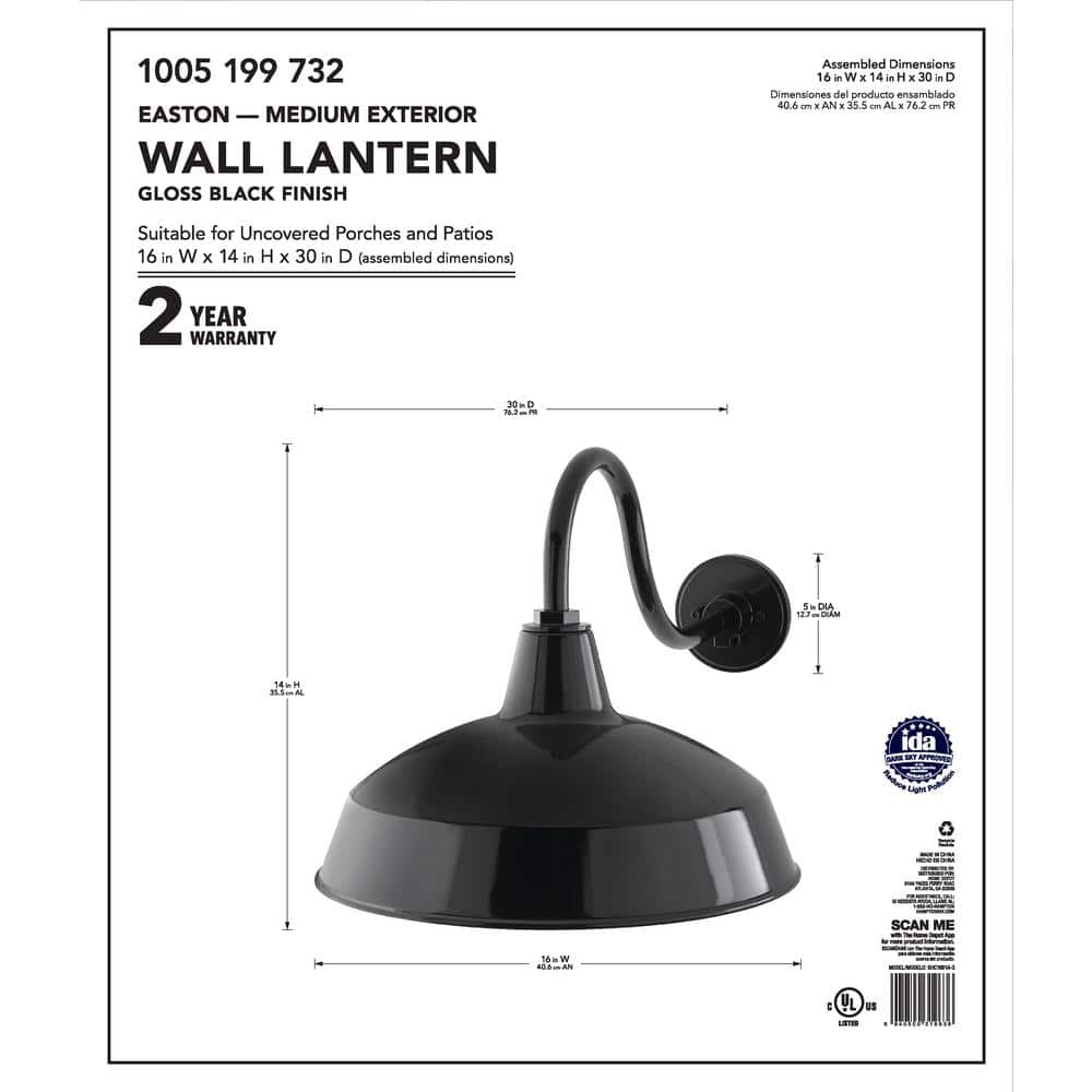 Hampton Bay 1-Light Black Outdoor Barn Wall Lantern Sconce