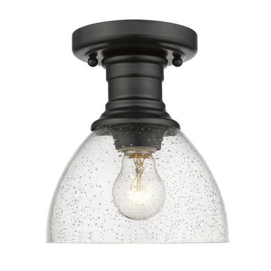 Golden Lighting Hines 1-Light Black with Seeded Glass 6.88 in. Semi-Flush-Mount