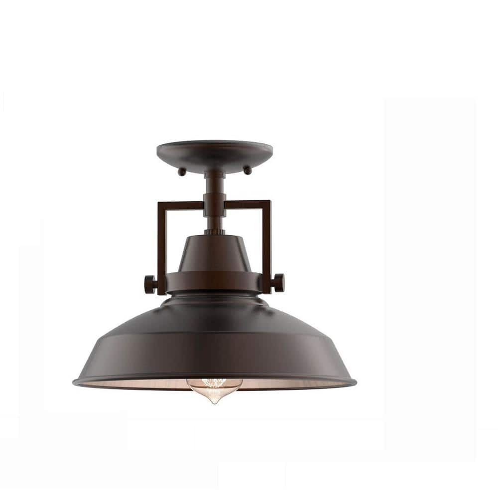 Hampton Bay Wilhelm 12 in. 1-Light Bronze Farmhouse Semi-Flush Mount Kitchen Ceiling Light