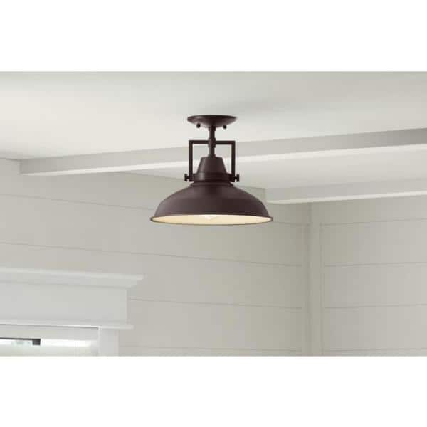 Hampton Bay Wilhelm 12 in. 1-Light Bronze Farmhouse Semi-Flush Mount Kitchen Ceiling Light