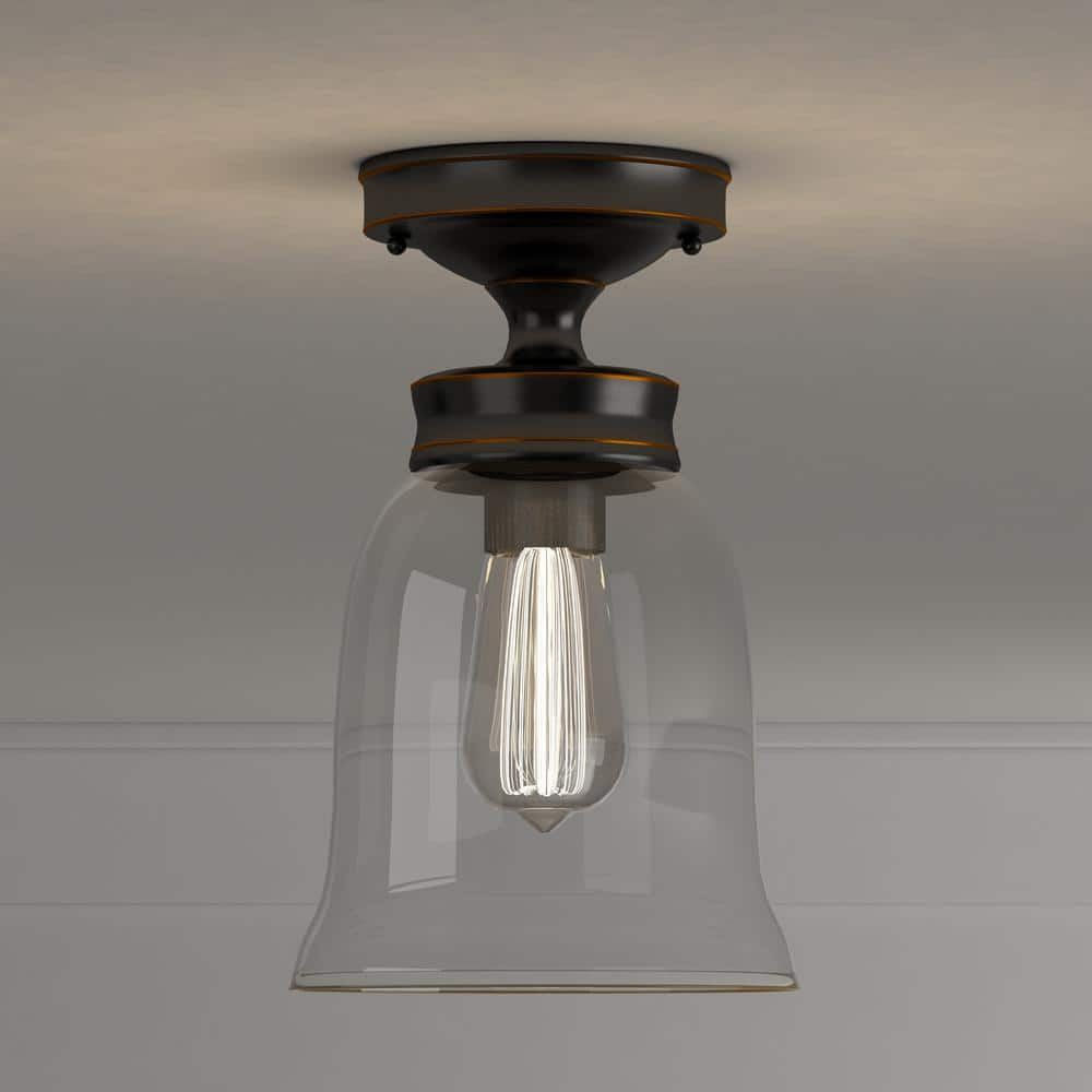 Hampton Bay Matilda 1-Light Oil Rubbed Bronze Vintage Bulb Semi-Flush Mount with Bell Shaped Clear Glass Shade