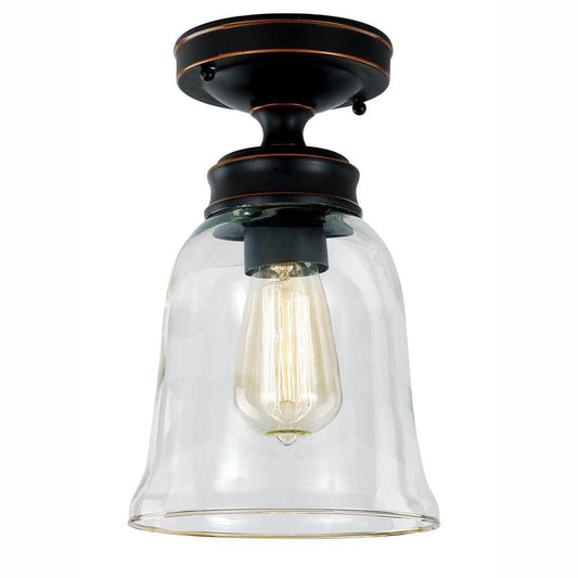 Hampton Bay Matilda 1-Light Oil Rubbed Bronze Vintage Bulb Semi-Flush Mount with Bell Shaped Clear Glass Shade