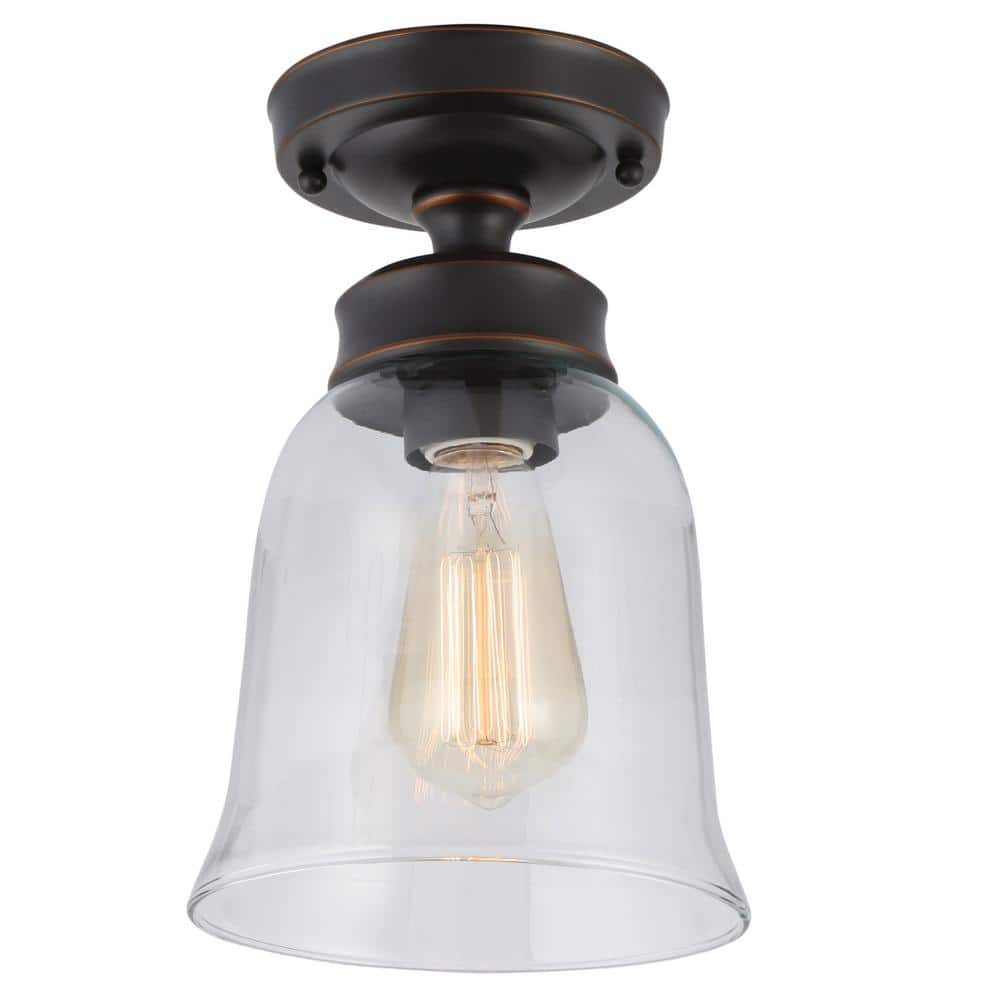 Hampton Bay Matilda 1-Light Oil Rubbed Bronze Vintage Bulb Semi-Flush Mount with Bell Shaped Clear Glass Shade